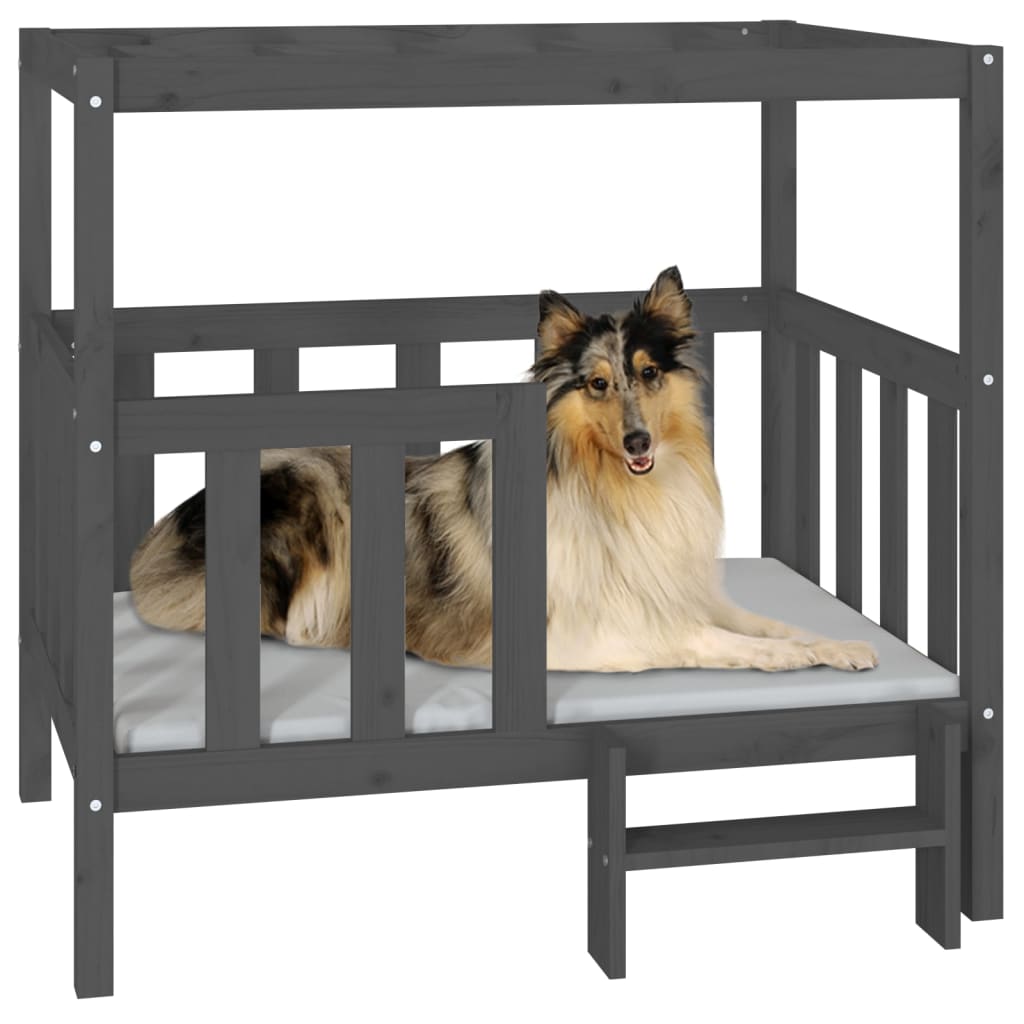 hundeseng 105,5x83,5x100 cm massivt fyrretræ grå
