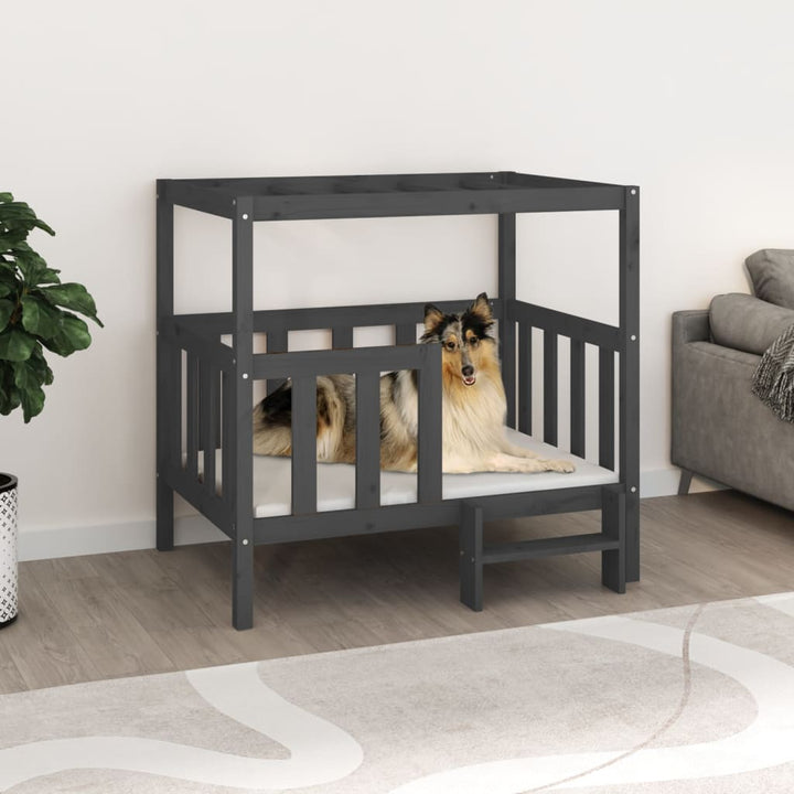 hundeseng 105,5x83,5x100 cm massivt fyrretræ grå