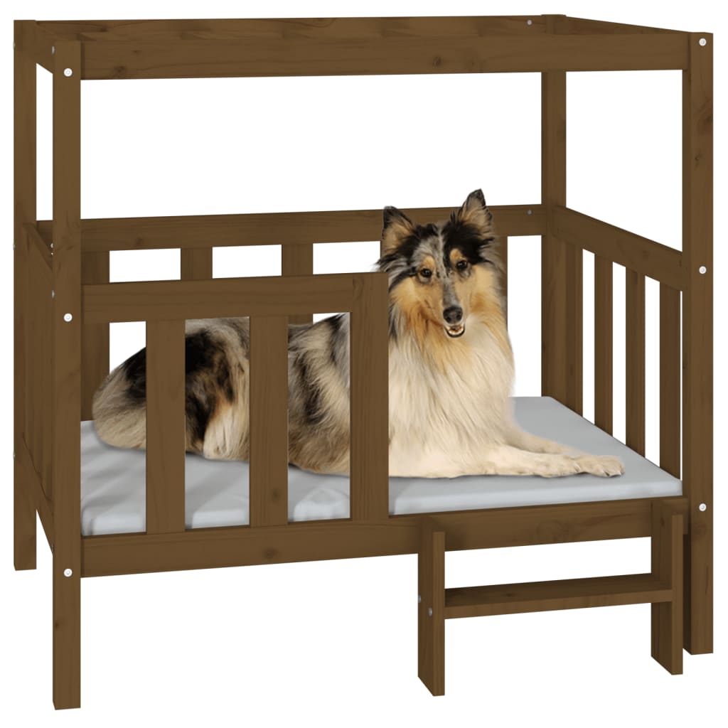 hundeseng 105,5x83,5x100 cm massivt fyrretræ gyldenbrun