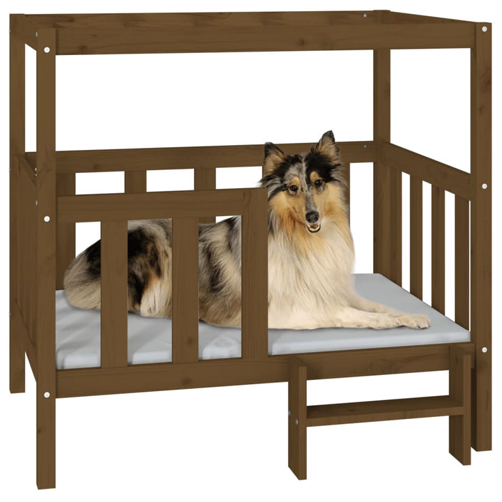 hundeseng 105,5x83,5x100 cm massivt fyrretræ gyldenbrun