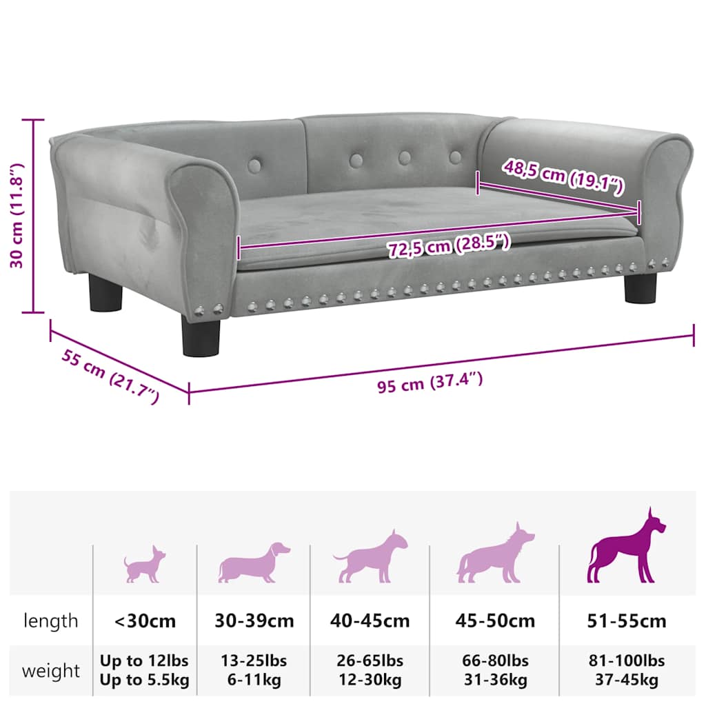 hundeseng 95x55x30 cm velour lysegrå