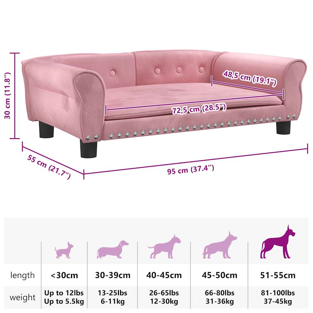 hundeseng 95x55x30 cm velour lyserød