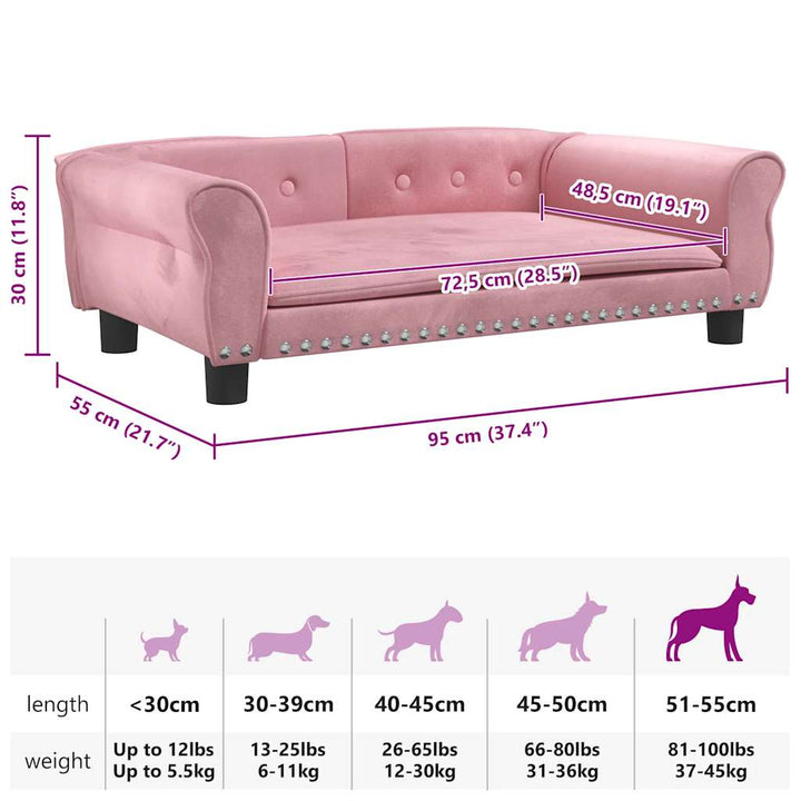 hundeseng 95x55x30 cm velour lyserød