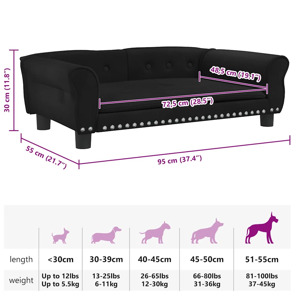 hundeseng 95x55x30 cm velour sort
