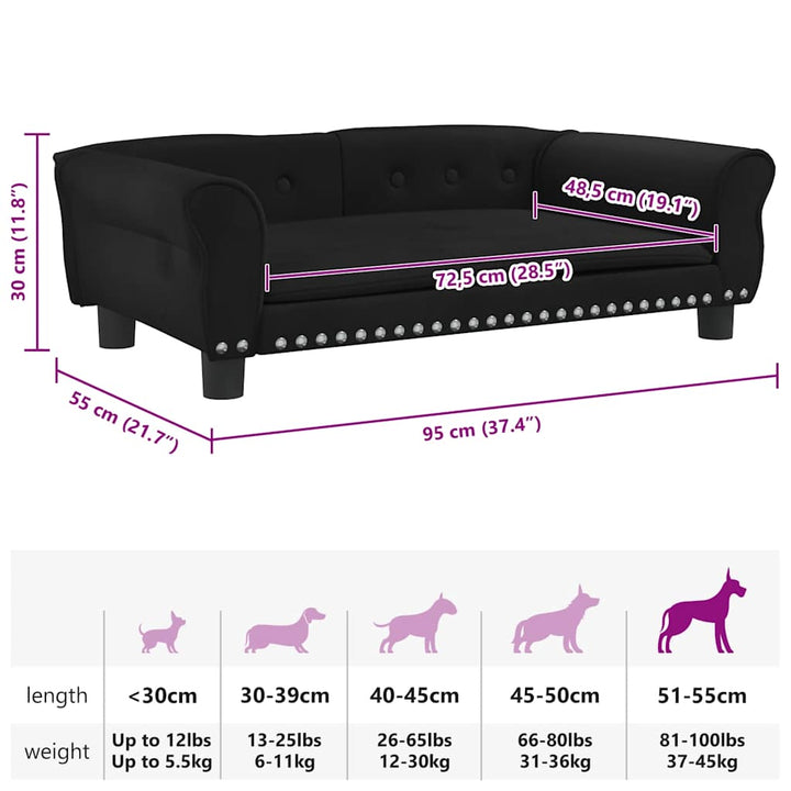 hundeseng 95x55x30 cm velour sort