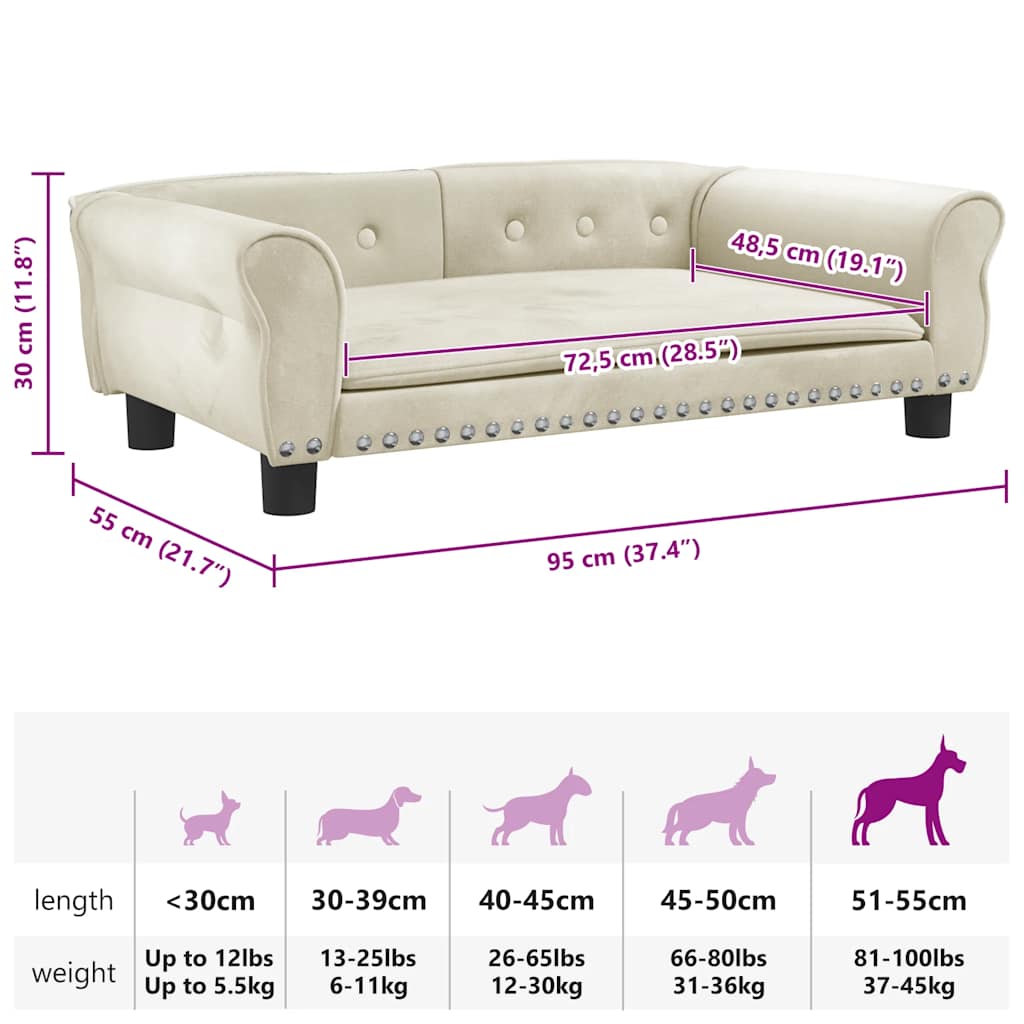 hundeseng 95x55x30 cm velour cremefarvet
