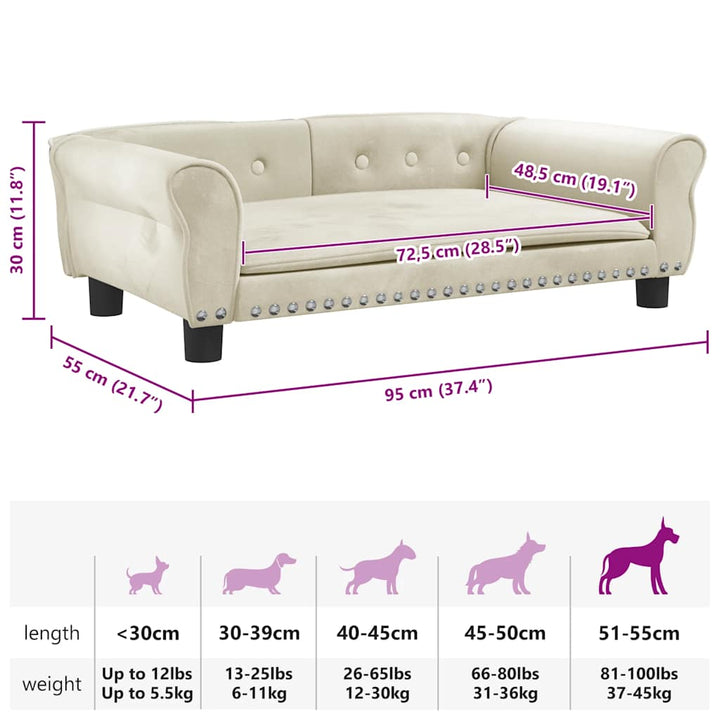 hundeseng 95x55x30 cm velour cremefarvet