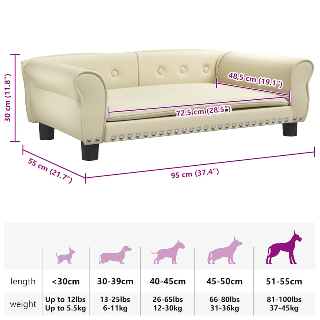 hundeseng 95x55x30 cm kunstlæder cremefarvet