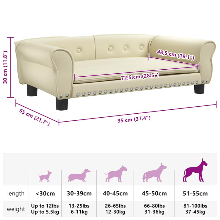 hundeseng 95x55x30 cm kunstlæder cremefarvet