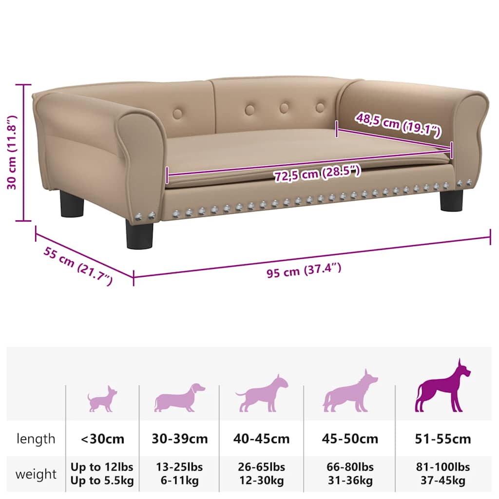 hundeseng 95x55x30 cm kunstlæder cappuccinofarvet