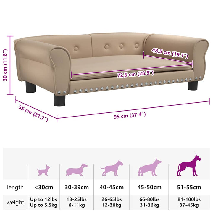 hundeseng 95x55x30 cm kunstlæder cappuccinofarvet
