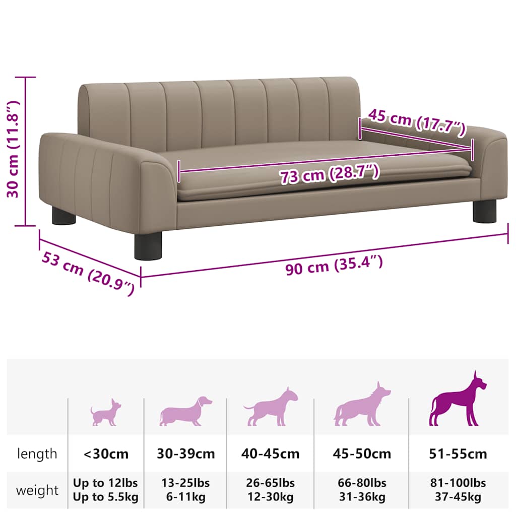 hundeseng 90x53x30 cm kunstlæder cappuccinofarvet