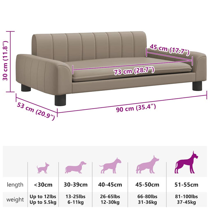 hundeseng 90x53x30 cm kunstlæder cappuccinofarvet