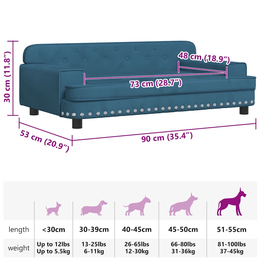 hundeseng 90x53x30 cm velour blå