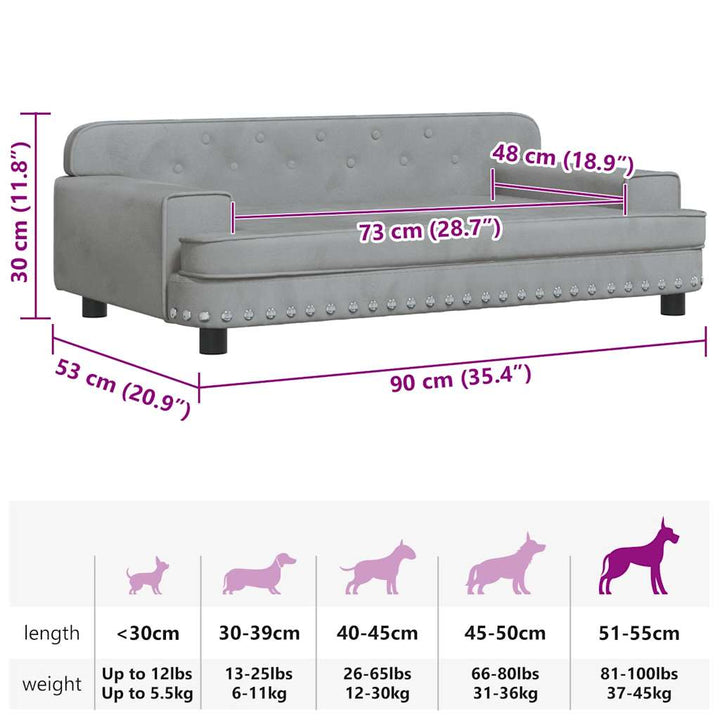 hundeseng 90x53x30 cm velour lysegrå