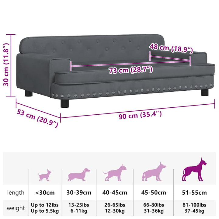 hundeseng 90x53x30 cm velour mørkegrå