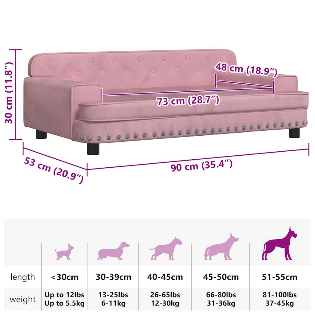 hundeseng 90x53x30 cm velour lyserød