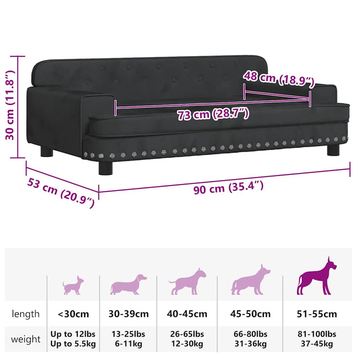 hundeseng 90x53x30 cm velour sort