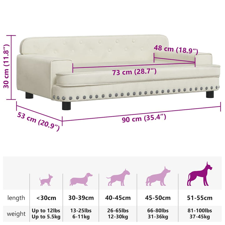 hundeseng 90x53x30 cm velour cremefarvet