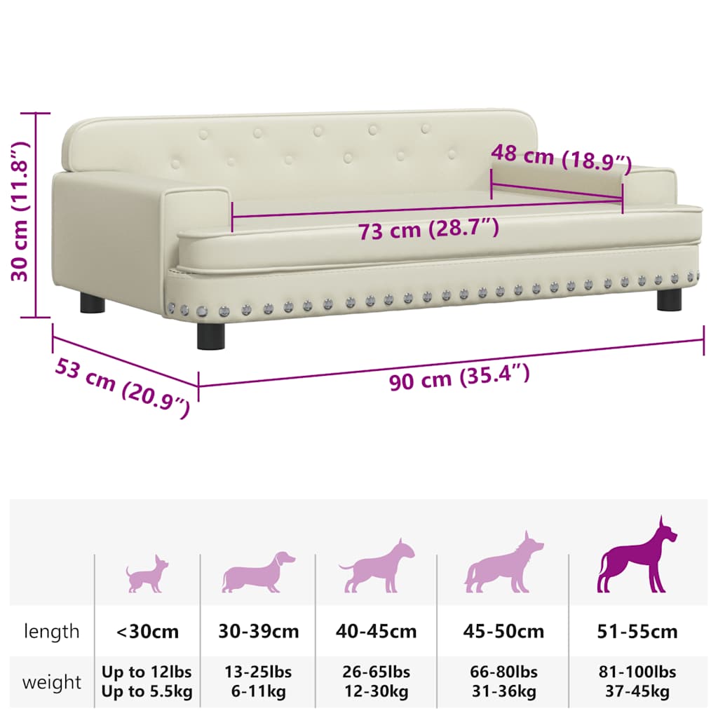 hundeseng 790x53x30 cm kunstlæder cremefarvet