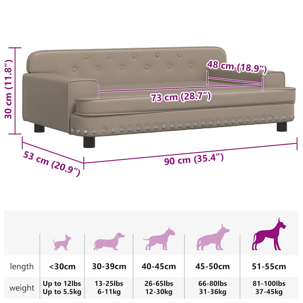 hundeseng 90x53x30 cm kunstlæder cappuccinofarvet