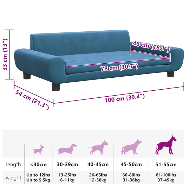 hundeseng 100x54x33 cm velour blå