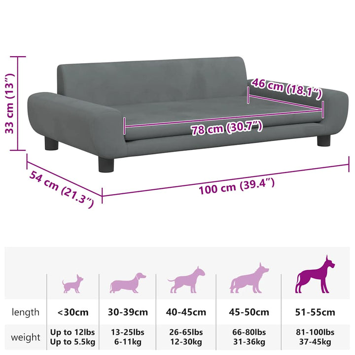 hundeseng 100x54x33 cm velour mørkegrå