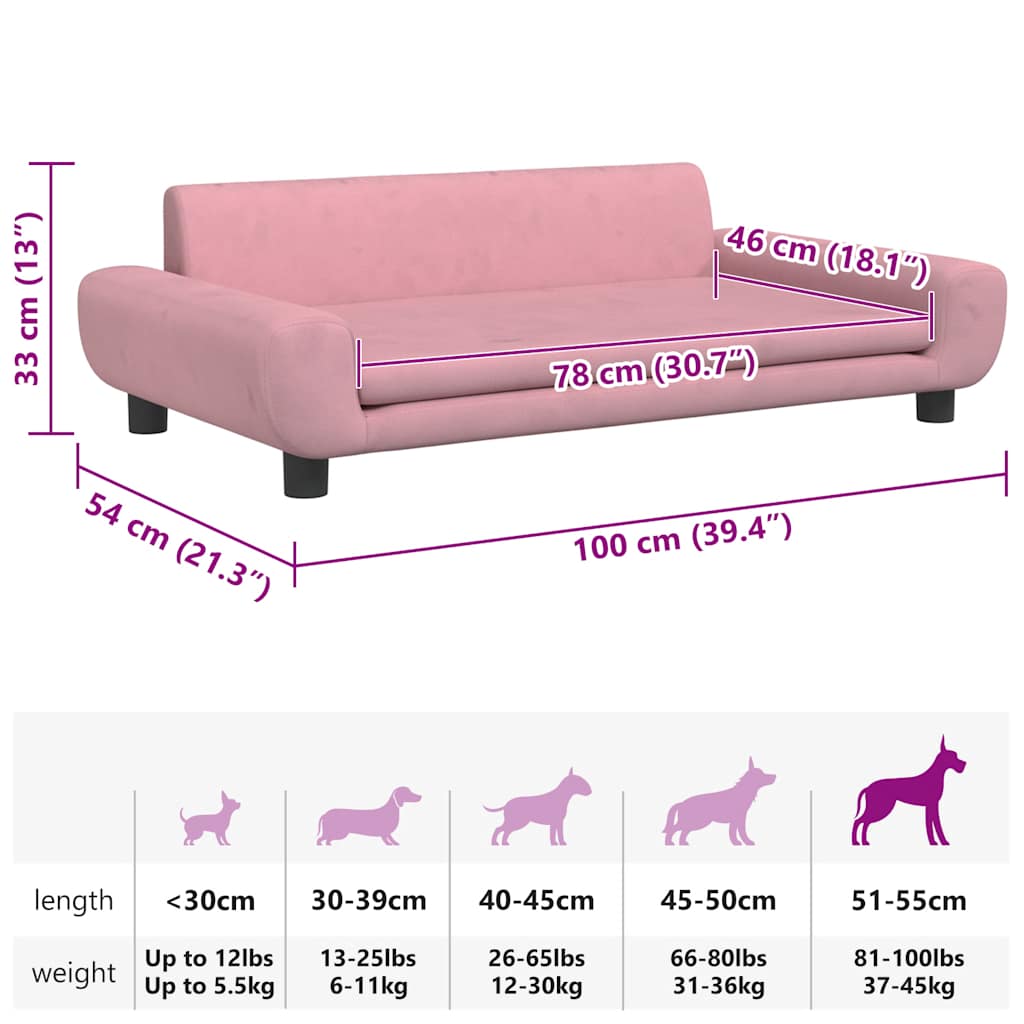 hundeseng 100x54x33 cm velour lyserød