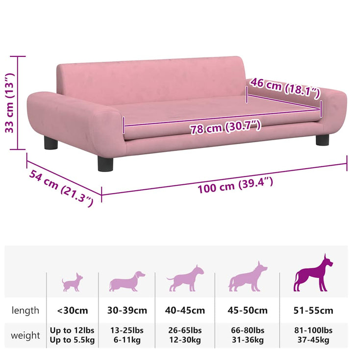 hundeseng 100x54x33 cm velour lyserød