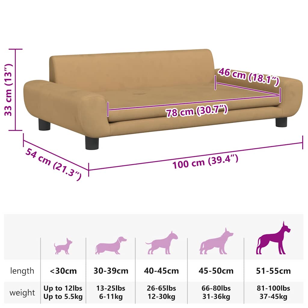 hundeseng 100x54x33 cm velour brun