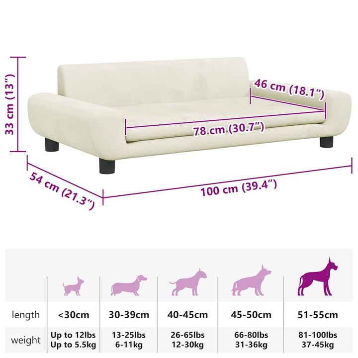 hundeseng 100x54x33 cm velour cremefarvet