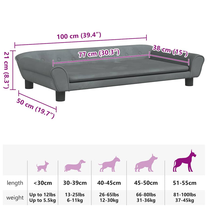 hundeseng 100x50x21 cm velour mørkegrå