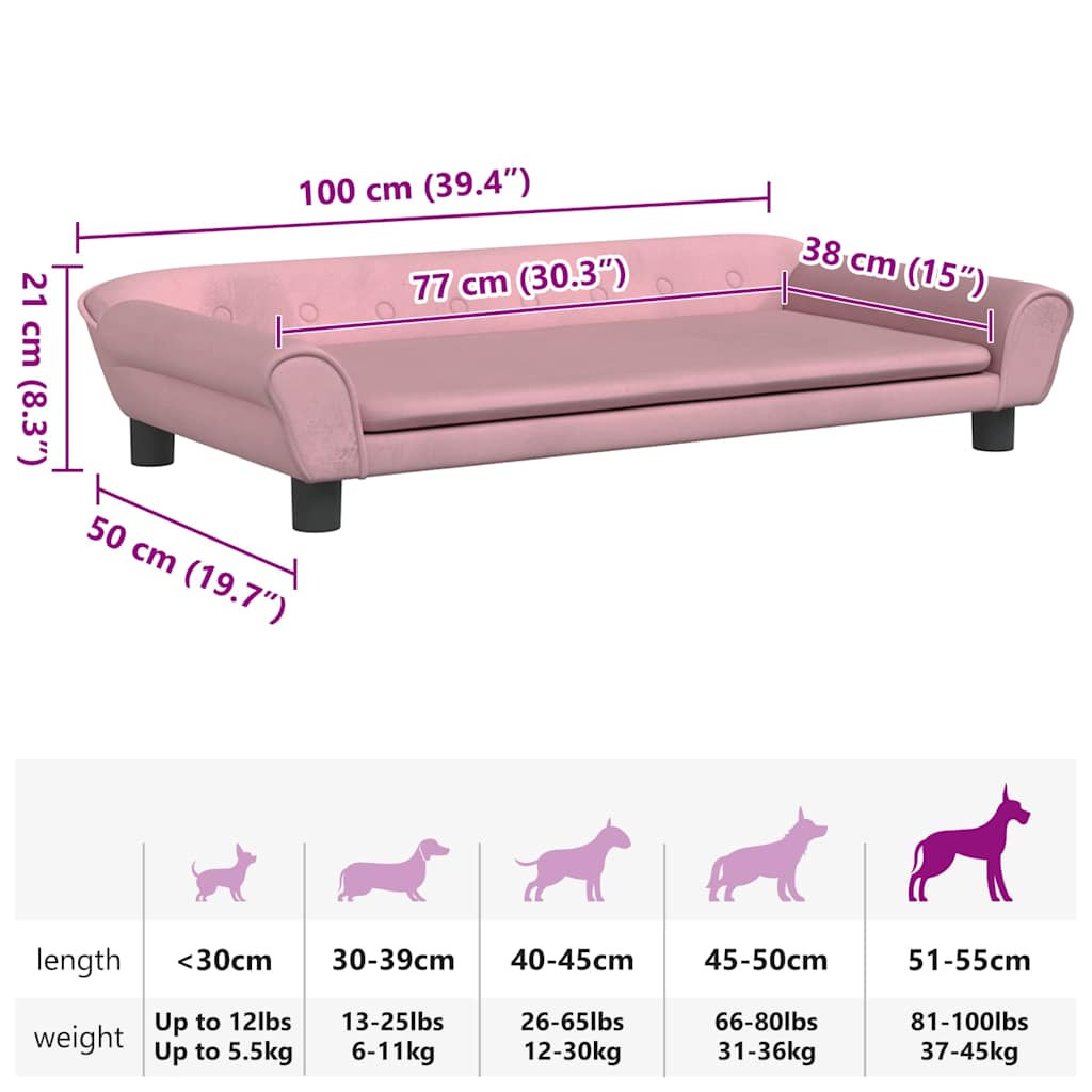 hundeseng 100x50x21 cm velour lyserød