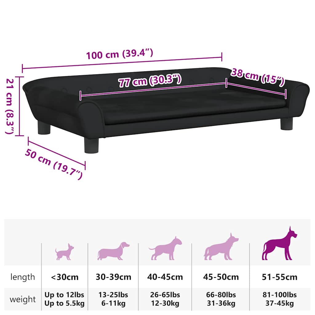 hundeseng 100x50x21 cm velour sort