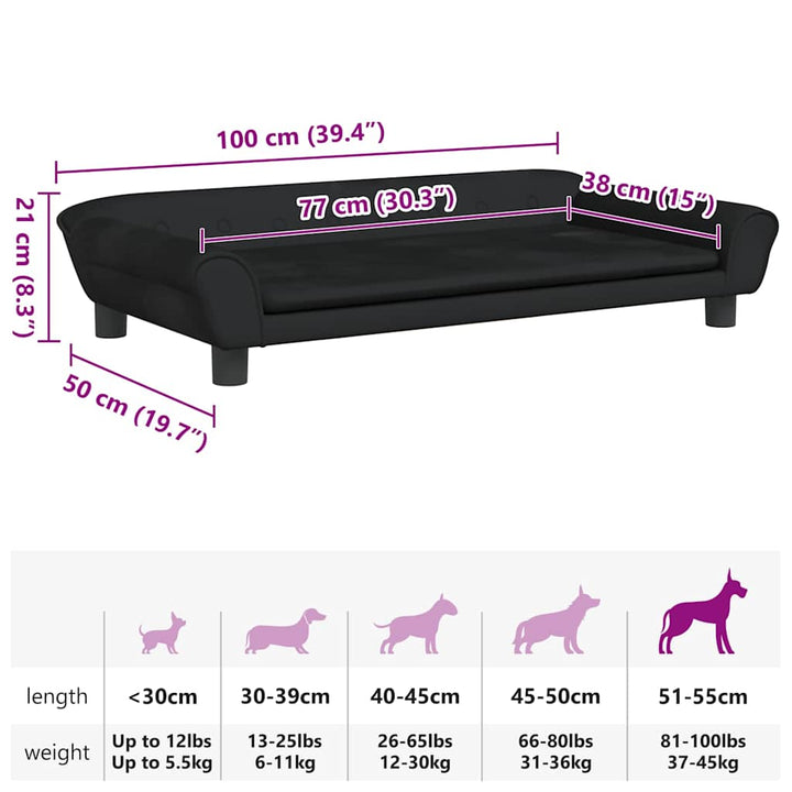 hundeseng 100x50x21 cm velour sort