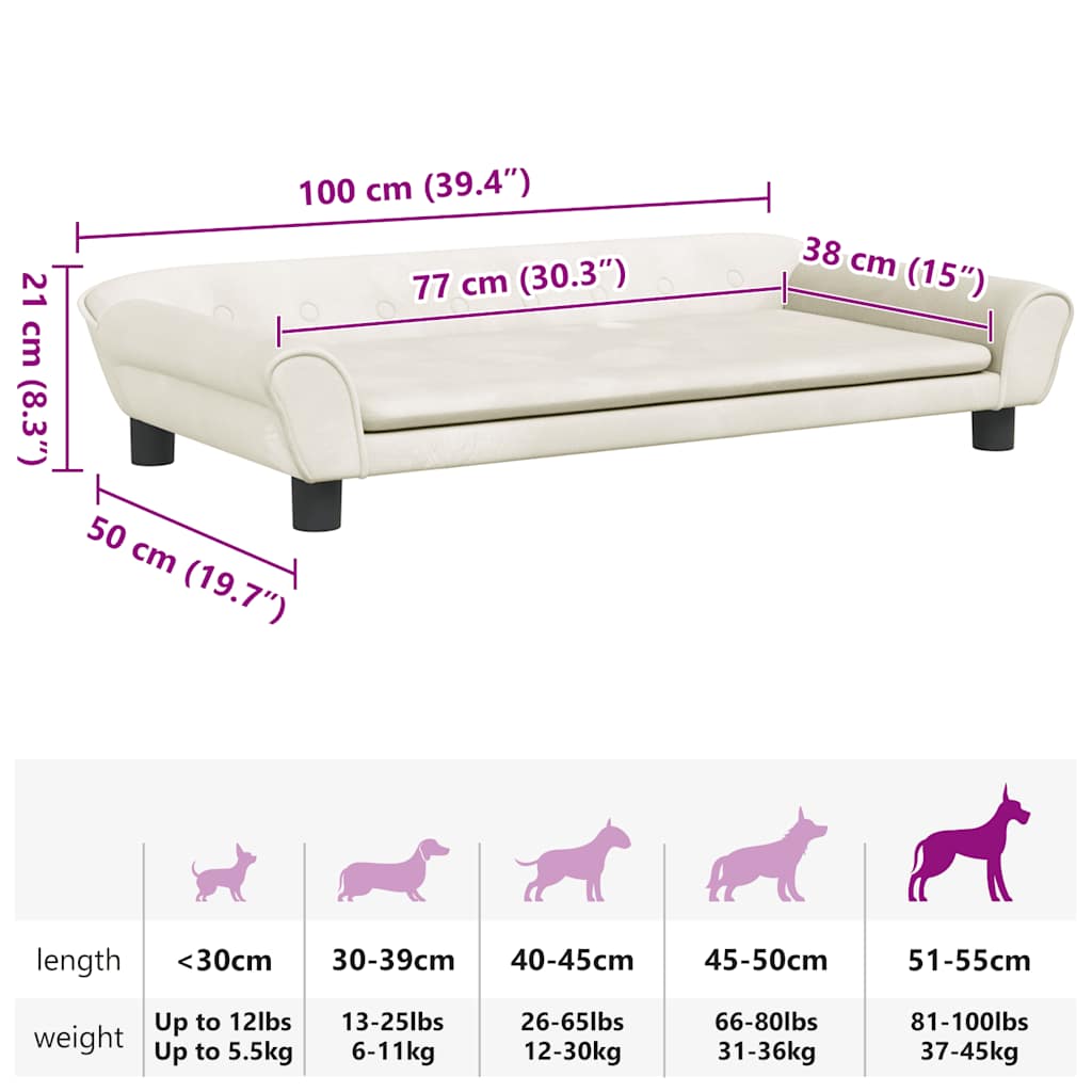 hundeseng 100x50x21 cm velour cremefarvet