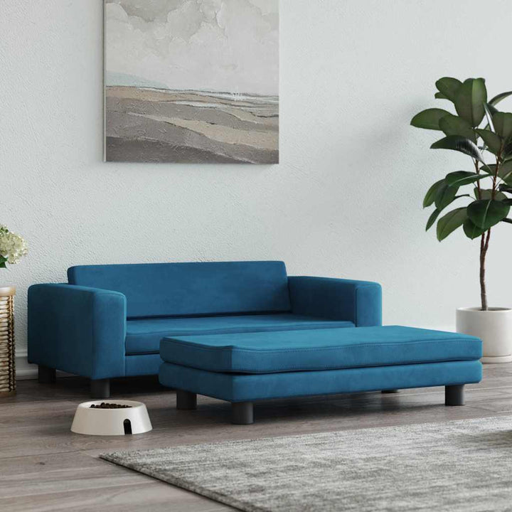 hundeseng med forlængelse 100x50x30 cm velour blå