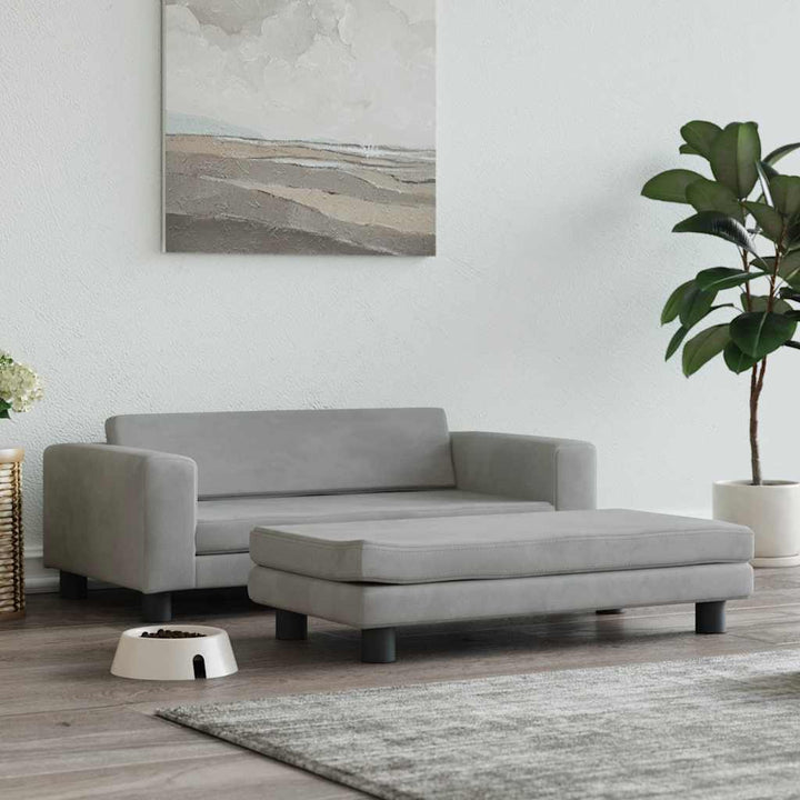hundeseng med forlængelse 100x50x30 cm velour lysegrå