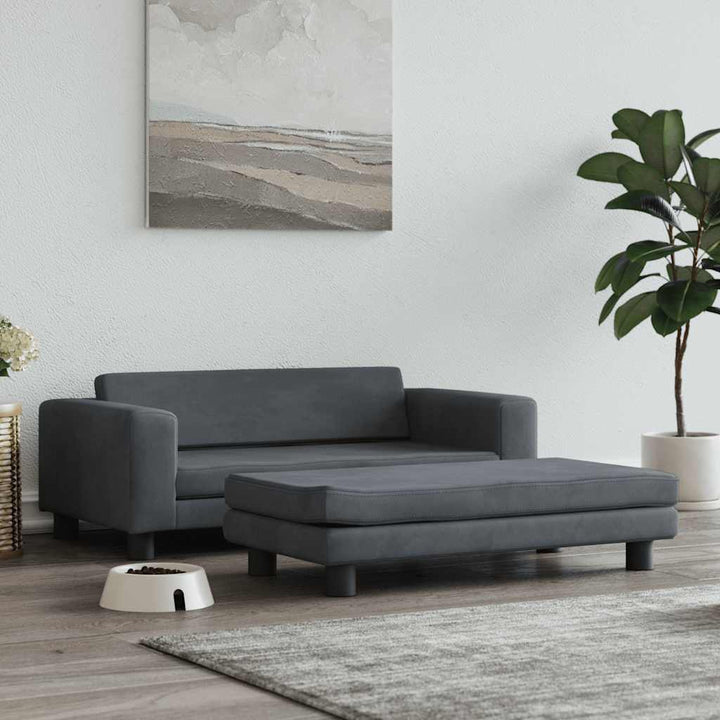 hundeseng med forlængelse 100x50x30 cm velour mørkegrå