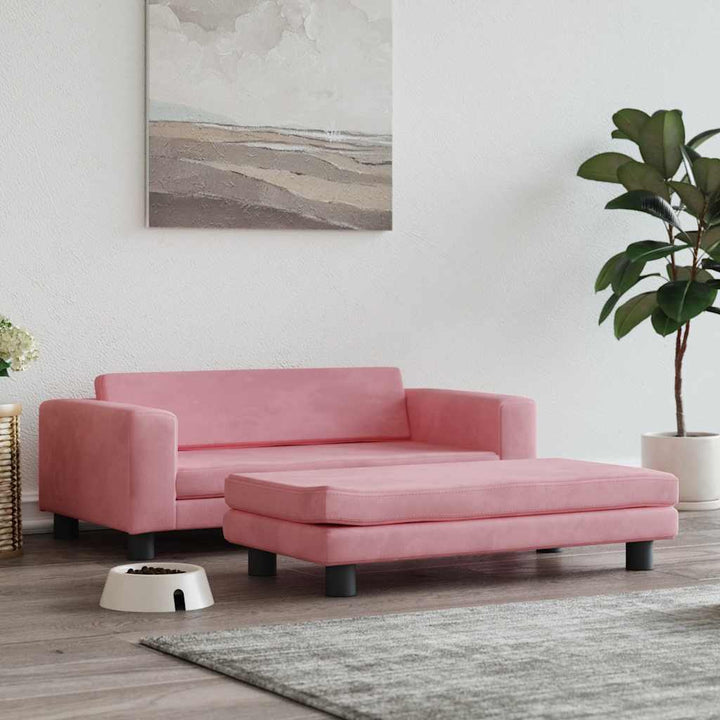 hundeseng med forlængelse 100x50x30 cm velour lyserød