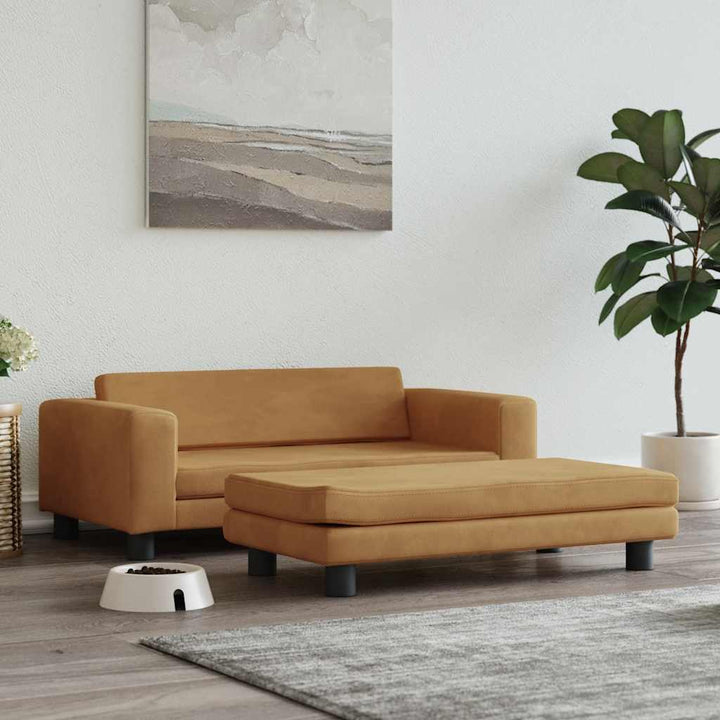 hundeseng med forlængelse 100x50x30 cm velour brun
