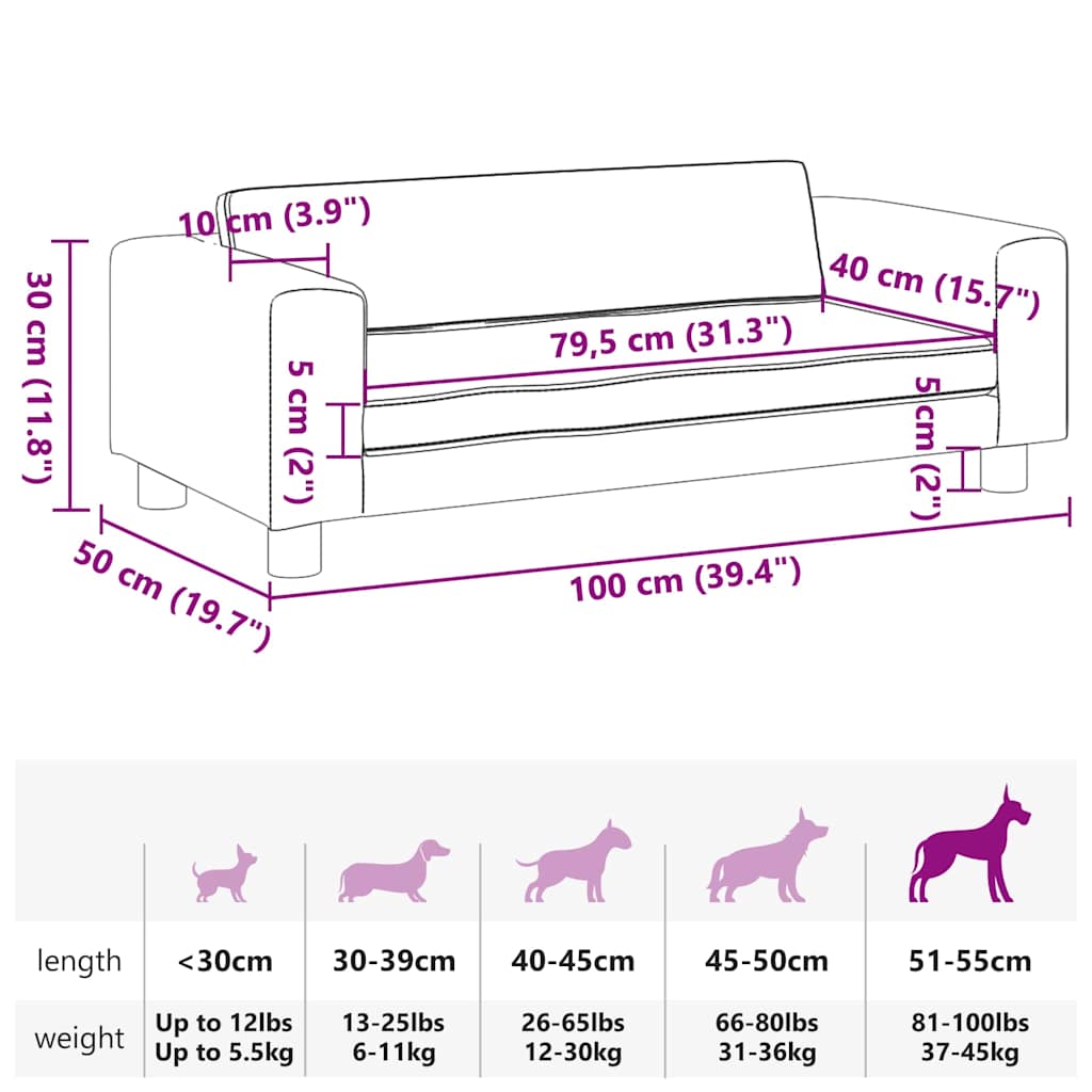 hundeseng med forlængelse 100x50x30 cm velour cremefarvet