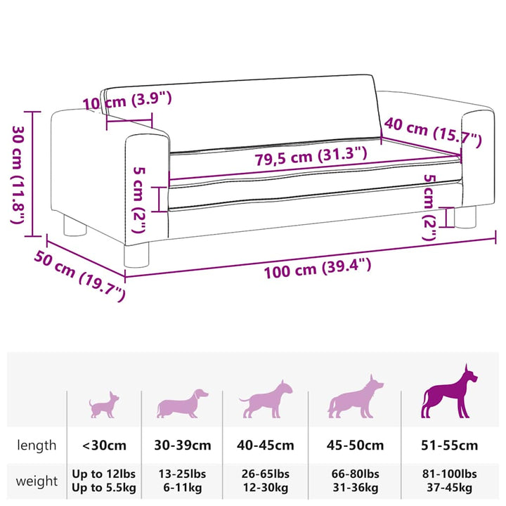 hundeseng med forlængelse 100x50x30 cm velour cremefarvet
