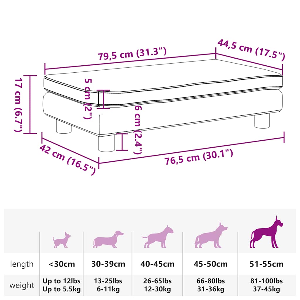 hundeseng med forlængelse 100x50x30 cm velour cremefarvet