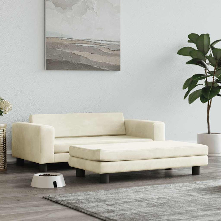 hundeseng med forlængelse 100x50x30 cm velour cremefarvet