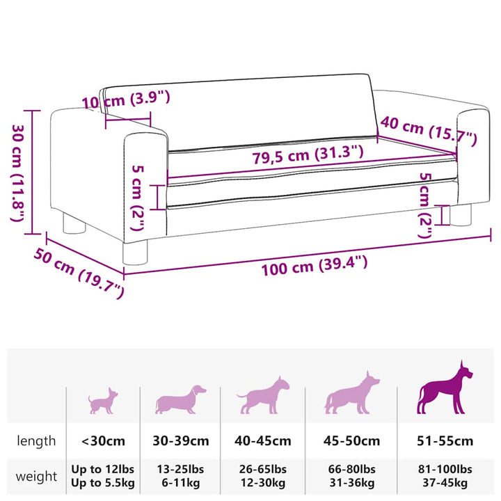 hundeseng med forlængelse 100x50x30 cm kunstlæder cremefarvet