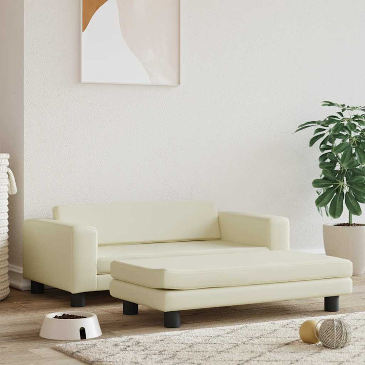 hundeseng med forlængelse 100x50x30 cm kunstlæder cremefarvet