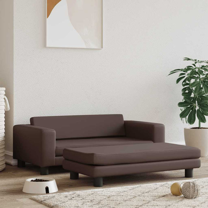 hundeseng med forlængelse 100x50x30 cm kunstlæder brun