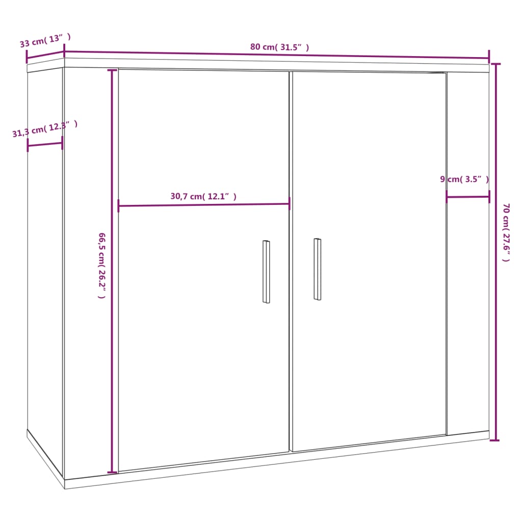 skænk 80x33x70 cm konstrueret træ sort