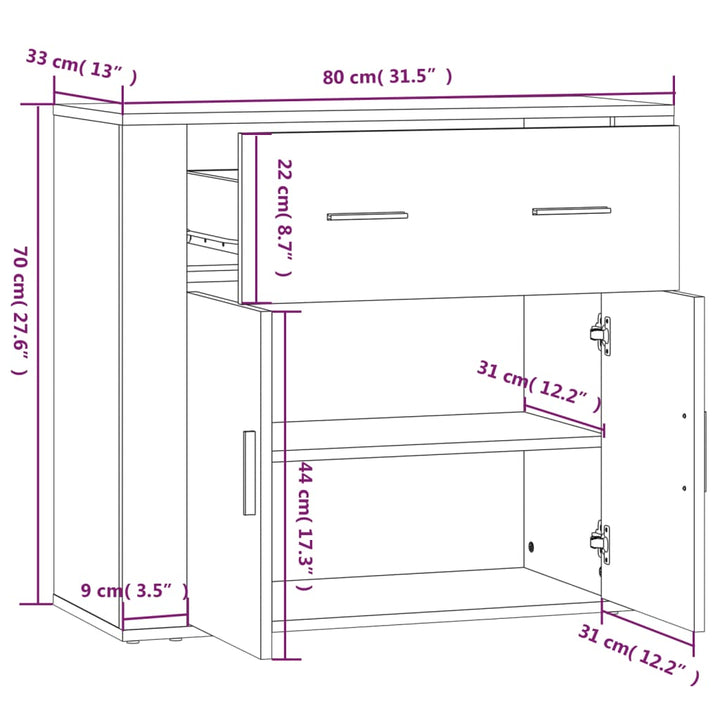 skænk 80x33x70 cm konstrueret træ sonoma-eg